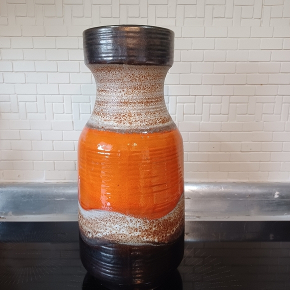Vintage Carstens Retro Fat Lava W Germany Orange Brown Ceramic Vase - Picture 3 of 12
